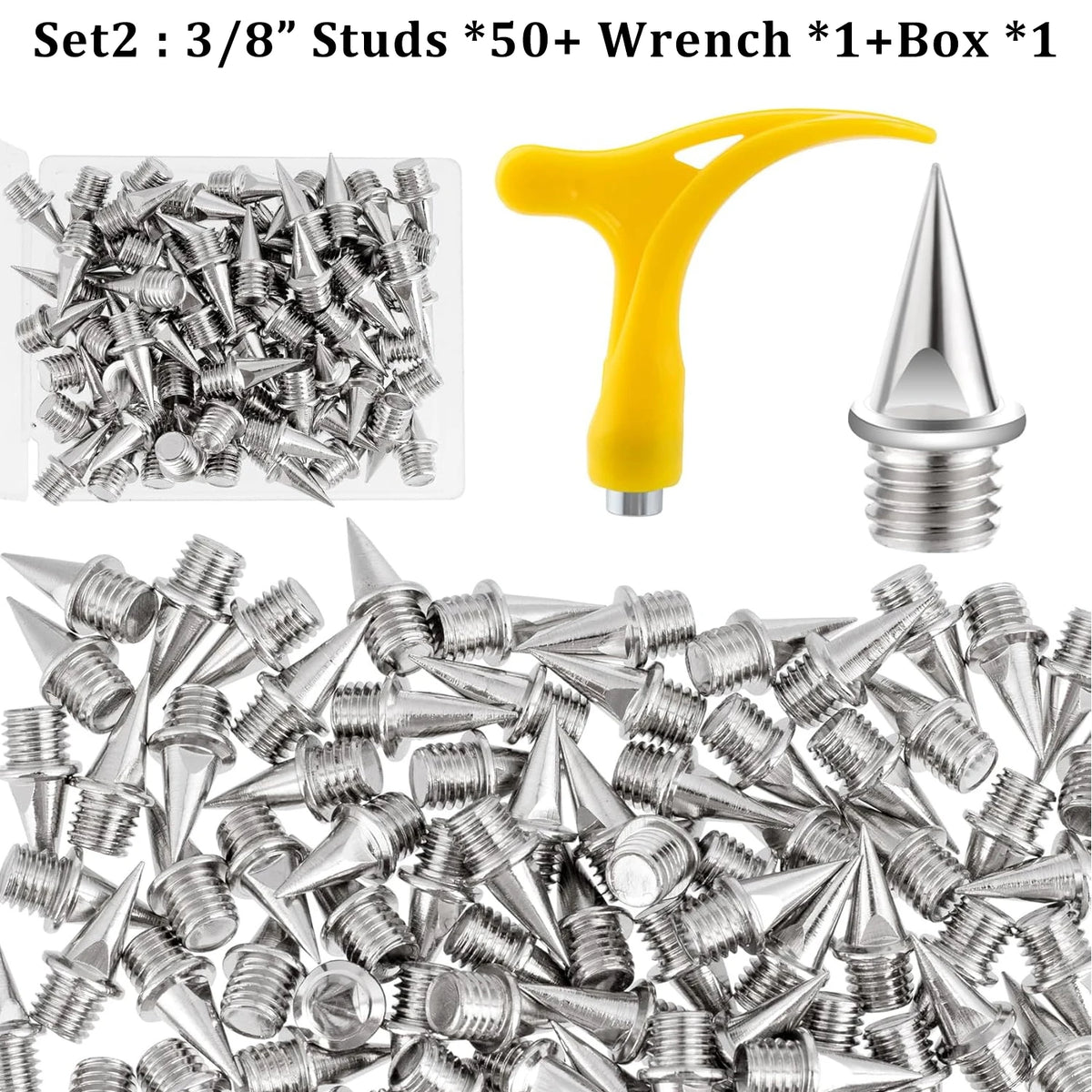 50-Piece Stainless Steel Track Spikes Set – With Wrench &amp; Storage Box
