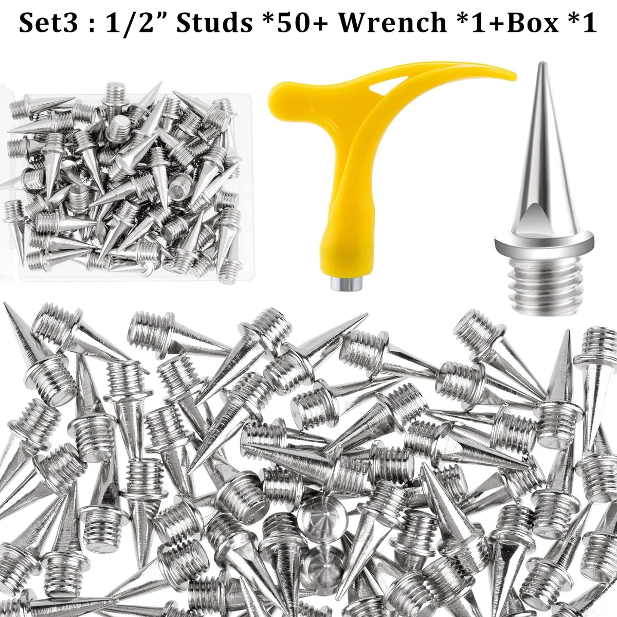 50-Piece Stainless Steel Track Spikes Set – With Wrench &amp; Storage Box